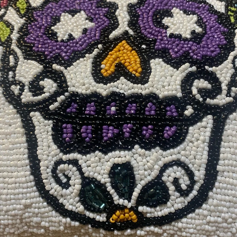 Hand Beaded Sugar Skull Decorative Accent Pillow
